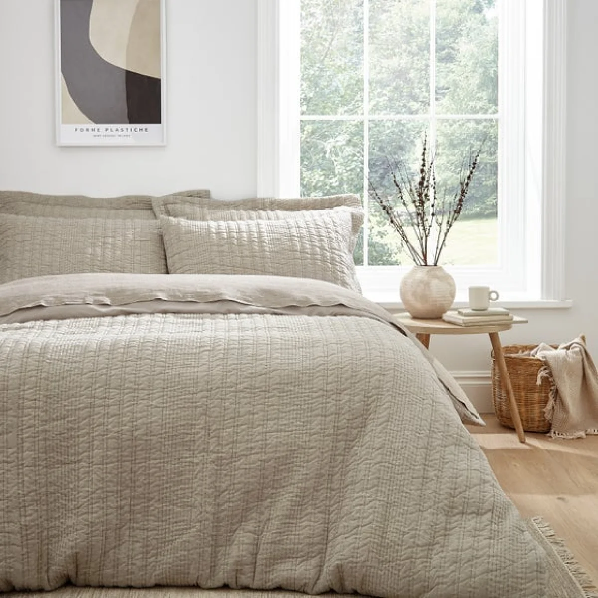 Pineapple Elephant Tamba Jersey Stripe Reversible Natural Duvet Cover & Pillowcase Set Natural – image 1