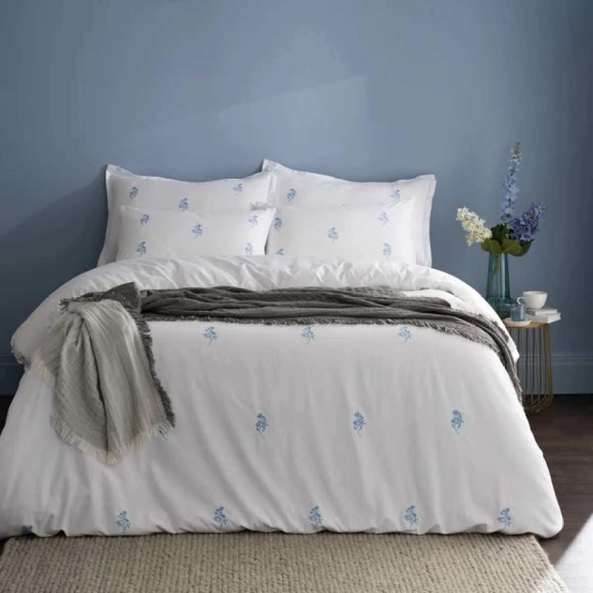 Izara Embroidered Microfibre Duvet Cover & Pillowcase Set – image 1