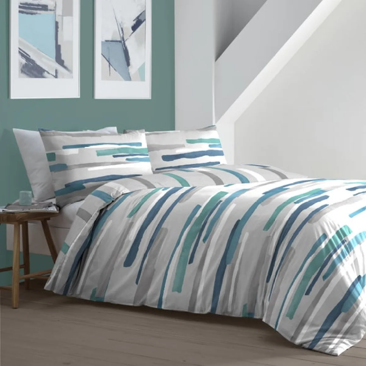 Clifton Duvet Cover and Pillowcase Set Teal Teal (Blue) – image 1