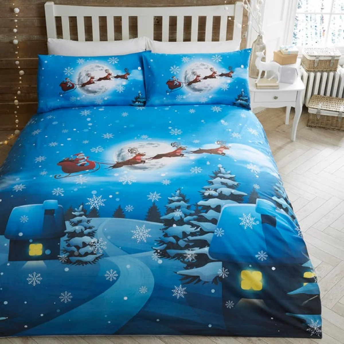 Bedlam Santa Glow in the Dark Duvet Cover & Pillowcase Set MultiColoured