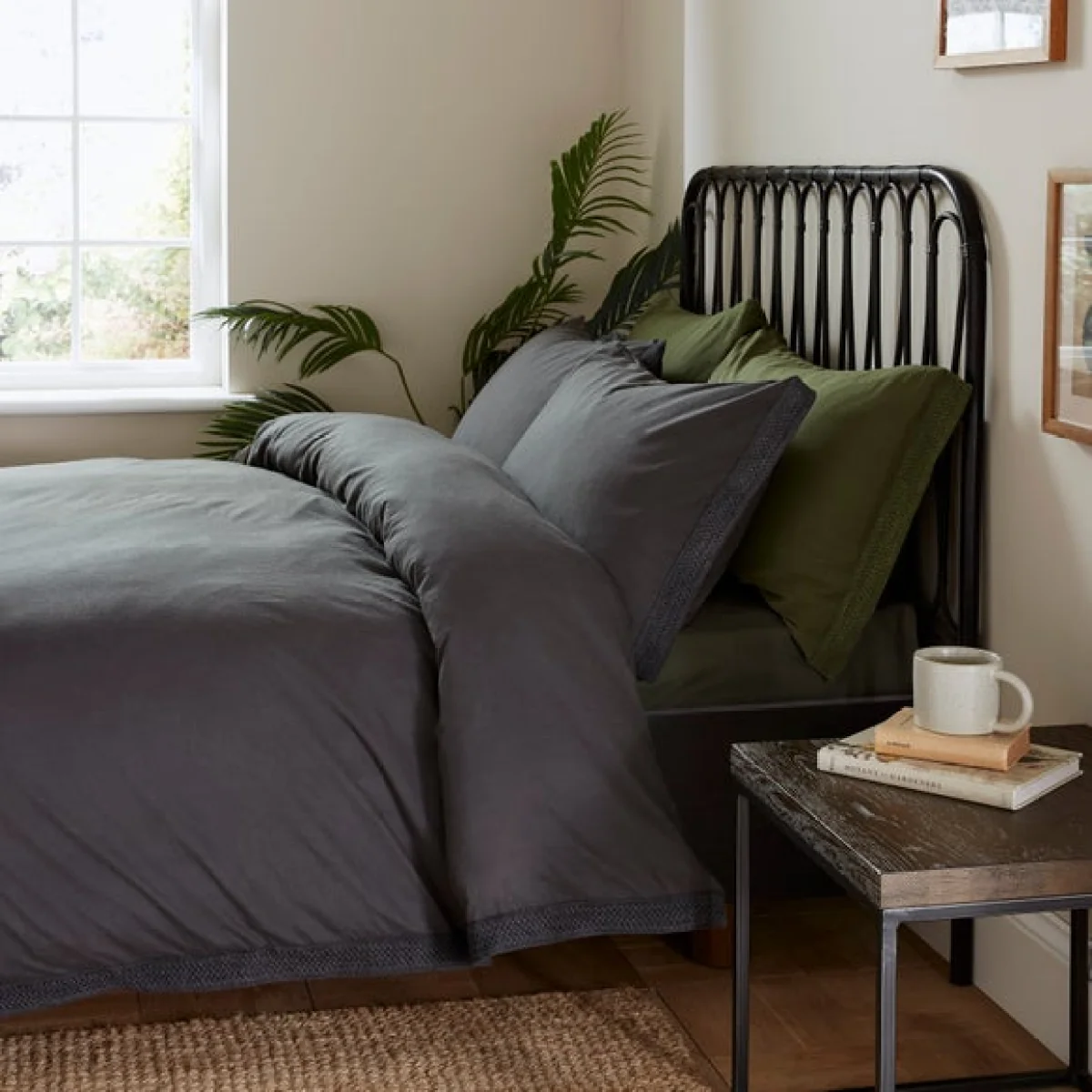 Ludlow Washed Cotton Duvet Cover and Pillowcase Set Charcoal (Grey) – image 3
