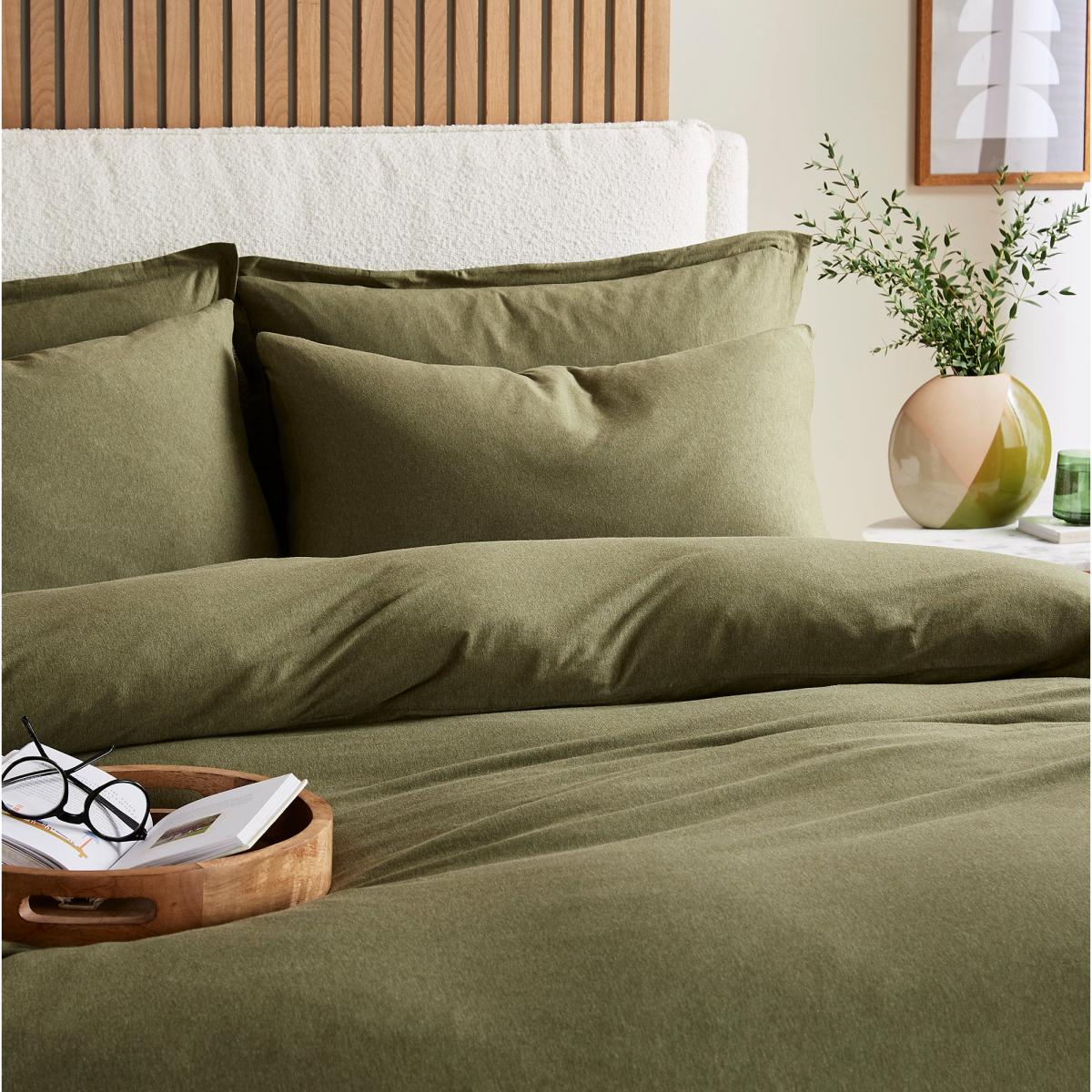 Elements Cotton Jersey Plain Duvet Cover & Pillowcase Set Olive (Green) – image 2