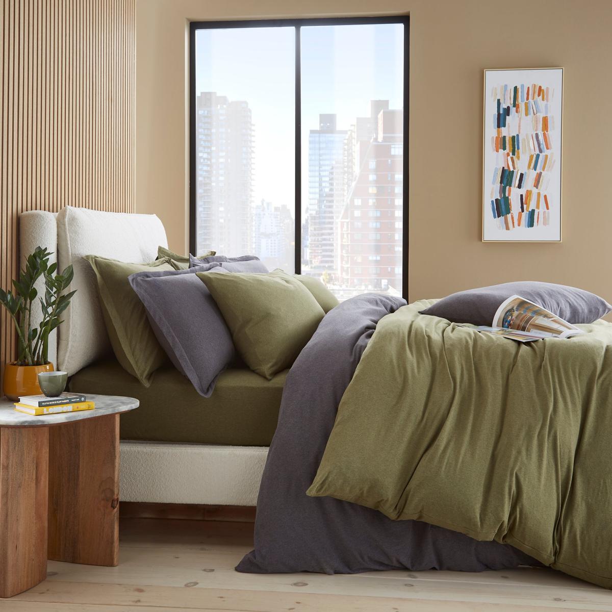 Elements Cotton Jersey Plain Duvet Cover & Pillowcase Set Olive (Green) – image 4
