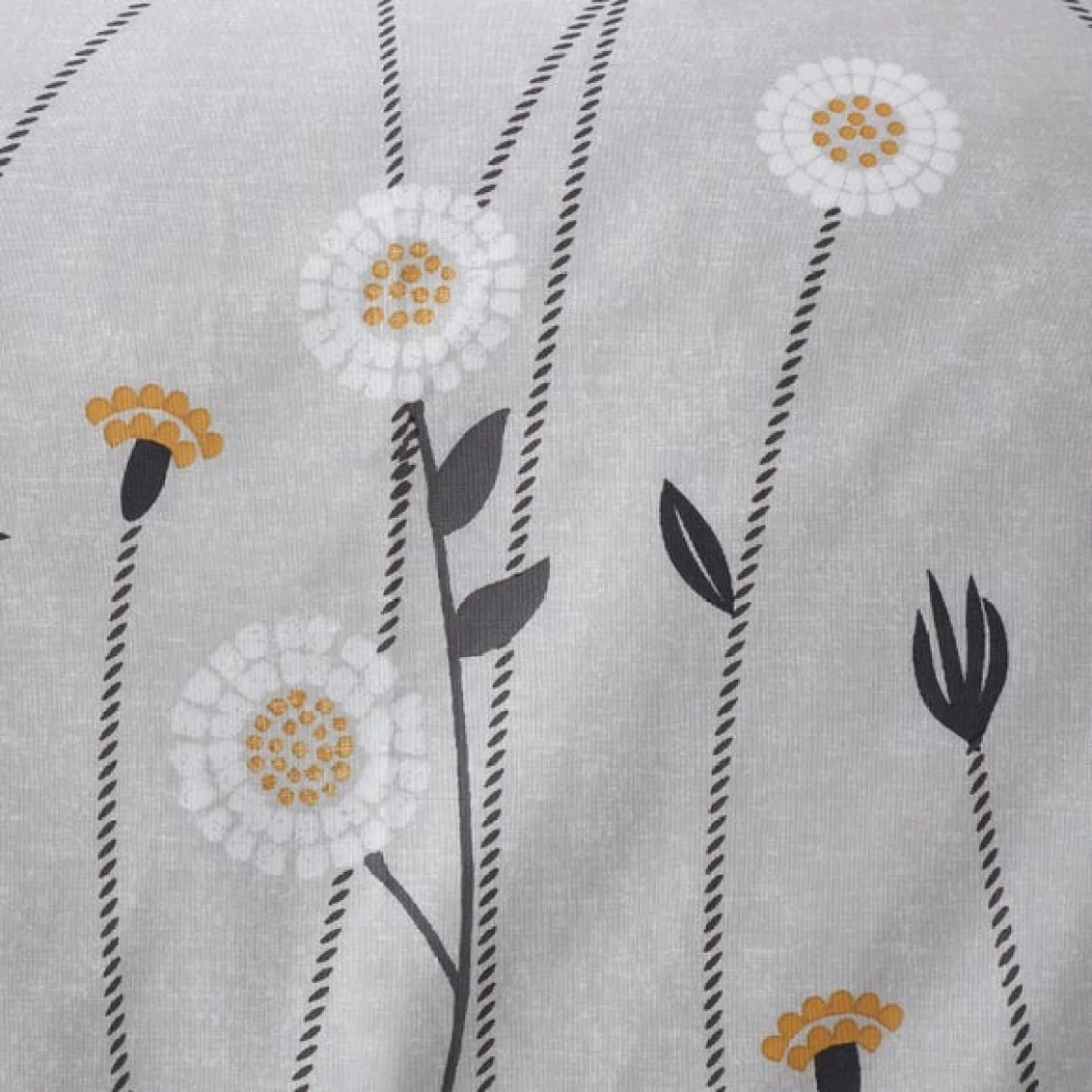 Scandi Floral Grey Duvet Cover and Pillowcase Set Grey/Yellow/White – image 3