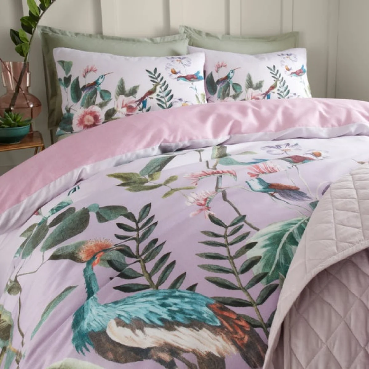 Peacock Gardenia Grey 100% Cotton Duvet Cover and Pillowcase Set Grey – image 4