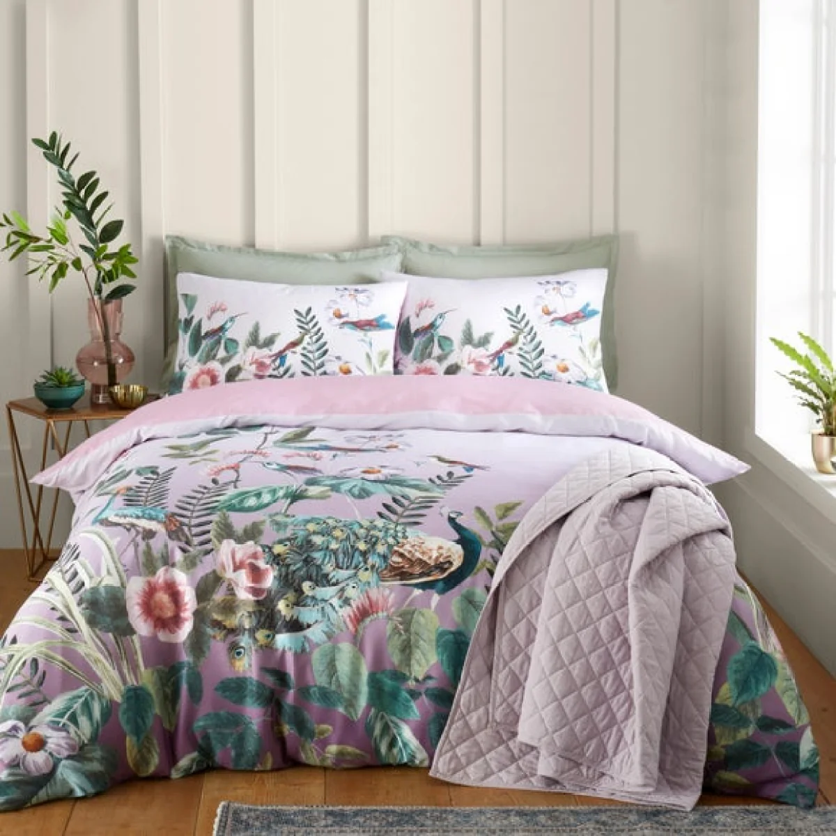 Peacock Gardenia Grey 100% Cotton Duvet Cover and Pillowcase Set Grey – image 8
