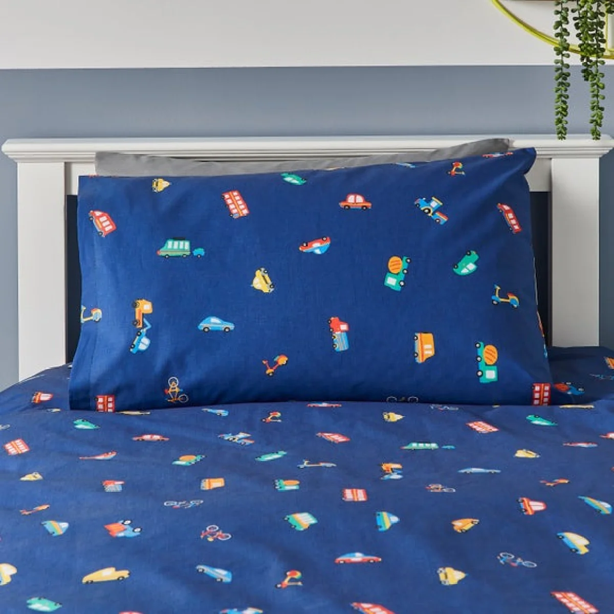 Transport Duvet Cover and Pillowcase Set Grey/Blue/Red – image 4