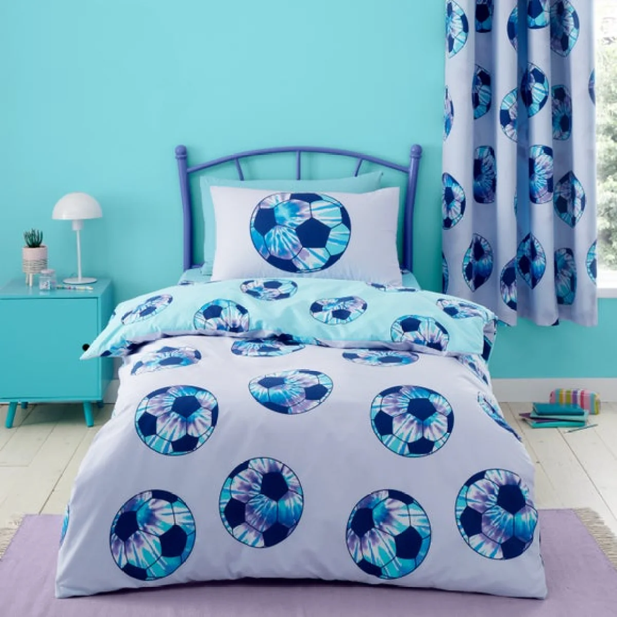 Tie Dye Football Purple Reversible Duvet Cover and Pillowcase Set Purple – image 2