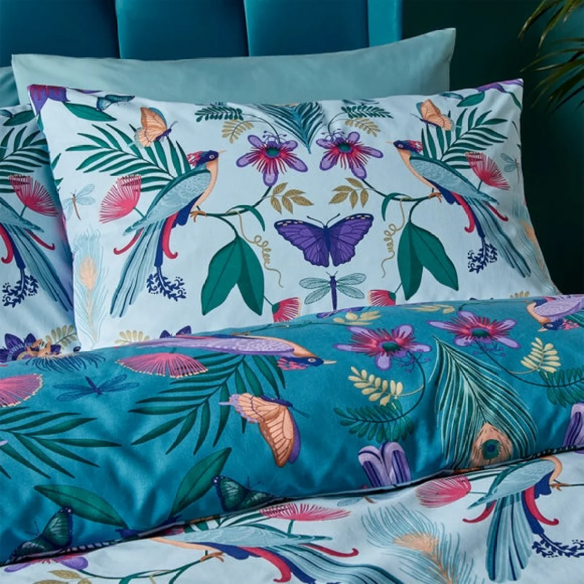 Catherine Lansfield Mya Tropical Floral Duck Egg Blue Duvet Cover and Pillowcase Set Duck Egg (Blue) – image 3