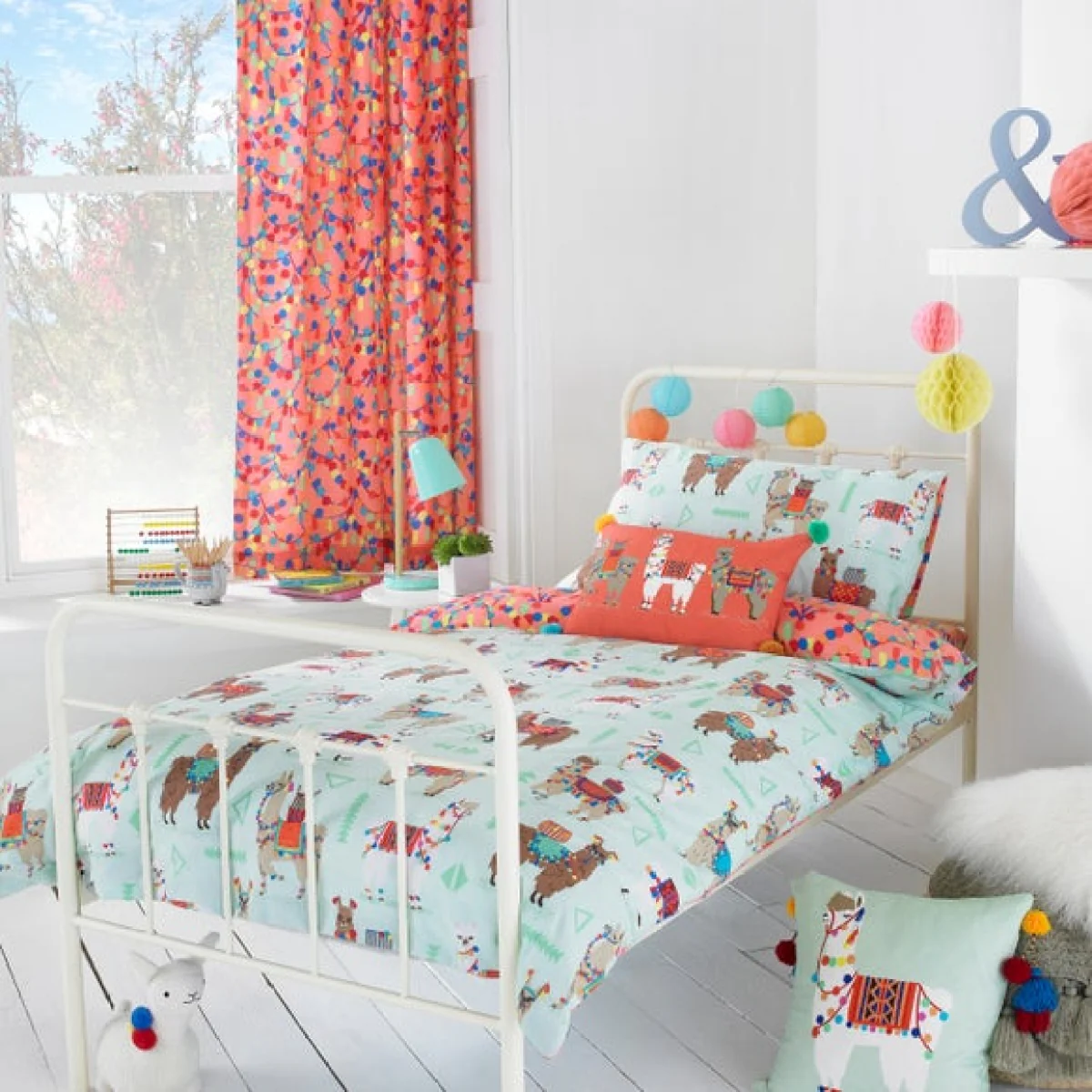 little furn. Llamarama Duvet Cover & Pillowcase Set Green/Red/Blue – image 1