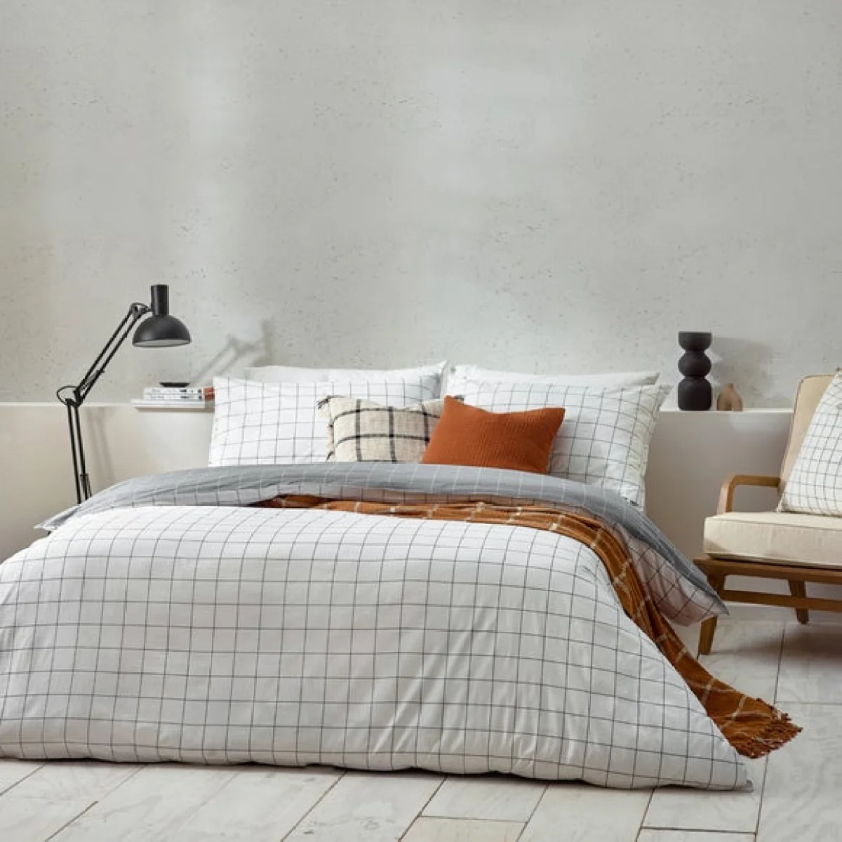 Yard Howarth Check White Duvet Cover and Pillowcase Set White – image 1