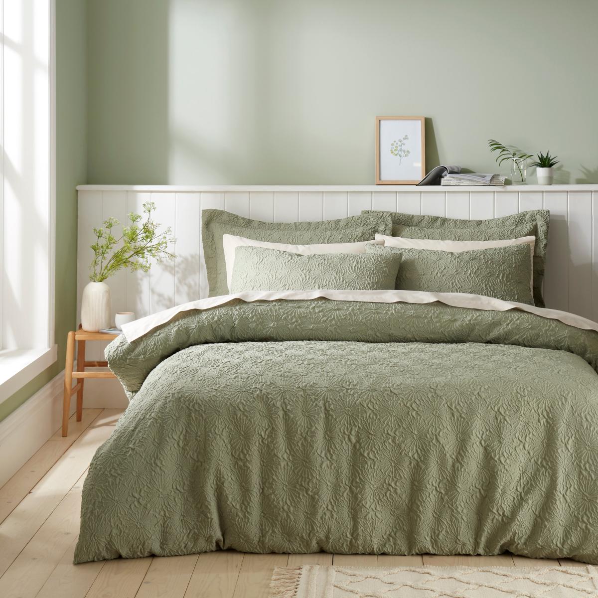Astra Textured Sage Duvet Cover and Pillowcase Set Sage (Green) – image 1