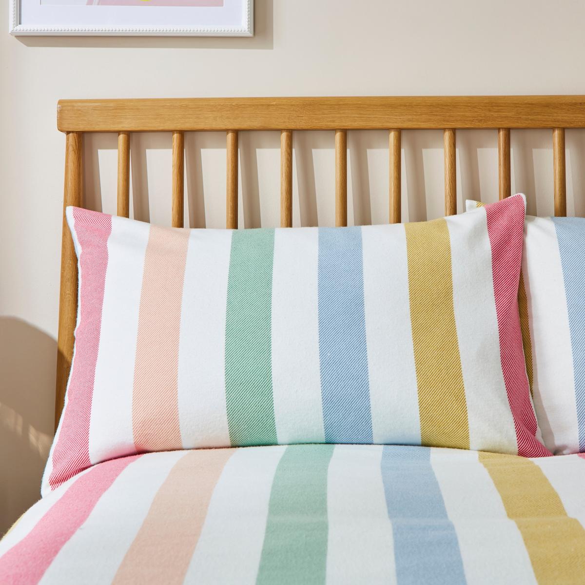 Rainbow Stripe Brushed Cotton Duvet Cover and Pillowcase Set MultiColoured – image 2