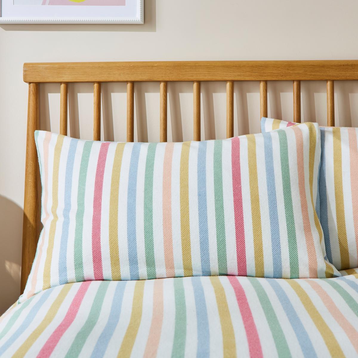 Rainbow Stripe Brushed Cotton Duvet Cover and Pillowcase Set MultiColoured – image 4