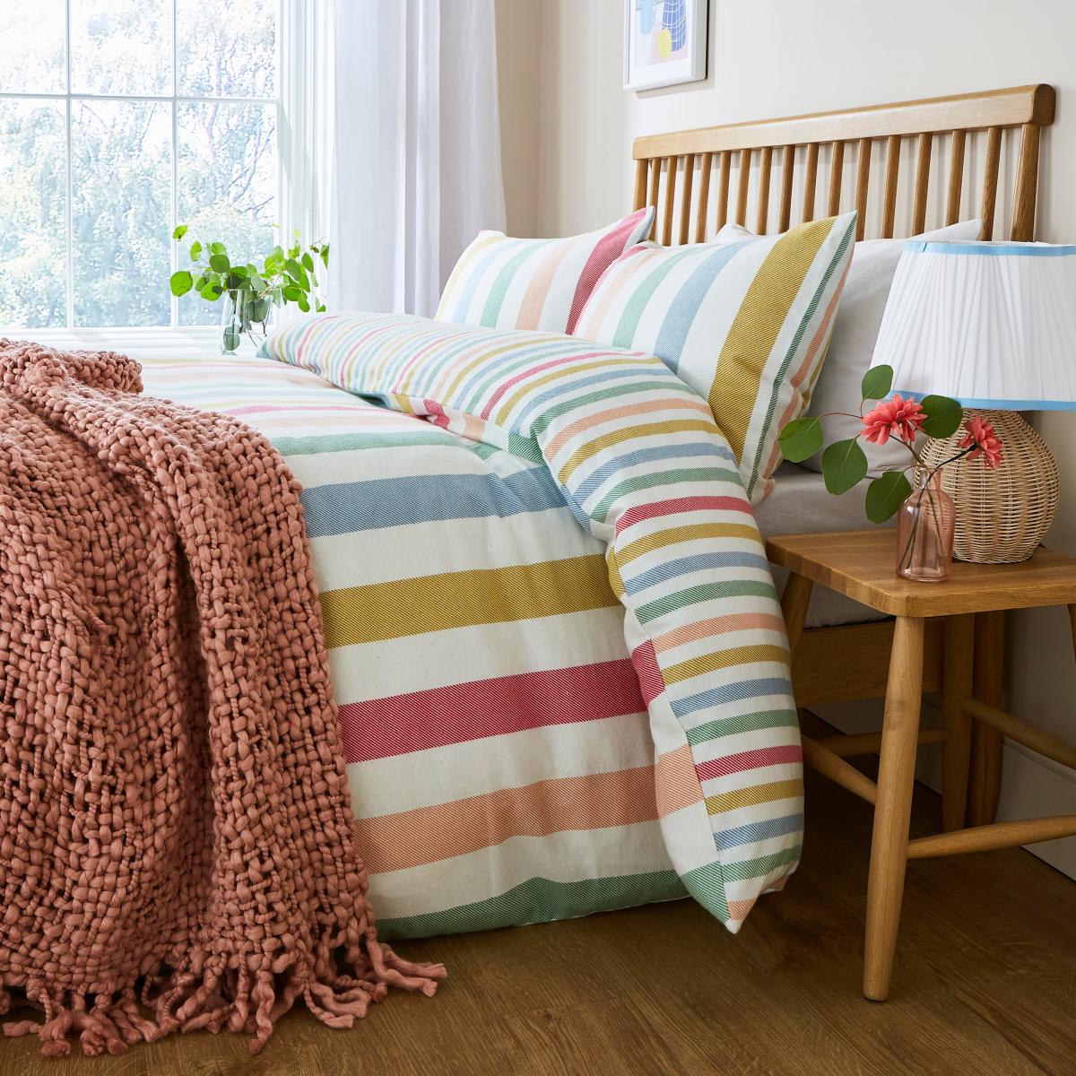 Rainbow Stripe Brushed Cotton Duvet Cover and Pillowcase Set MultiColoured – image 6
