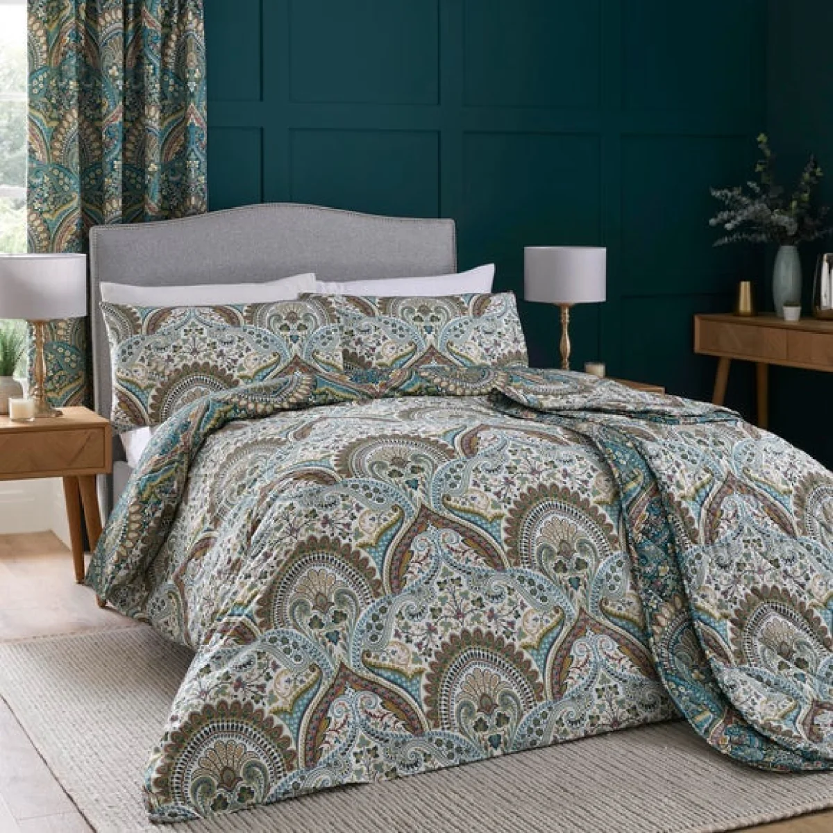 Palais Reversible Teal Duvet Cover and Pillowcase Set Teal (Green) – image 5