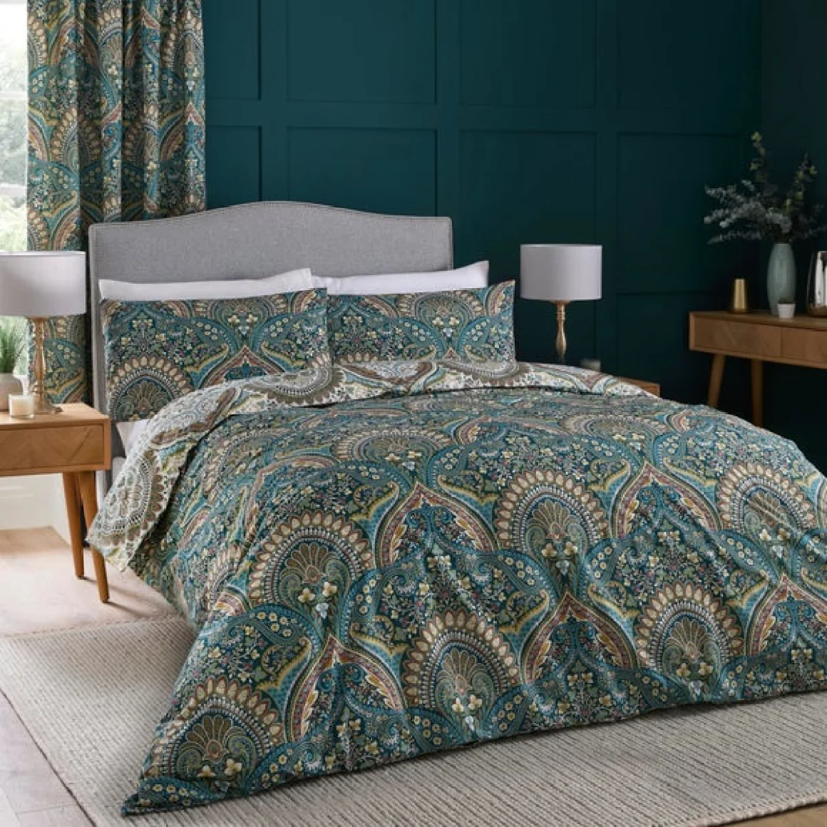 Palais Reversible Teal Duvet Cover and Pillowcase Set Teal (Green) – image 1