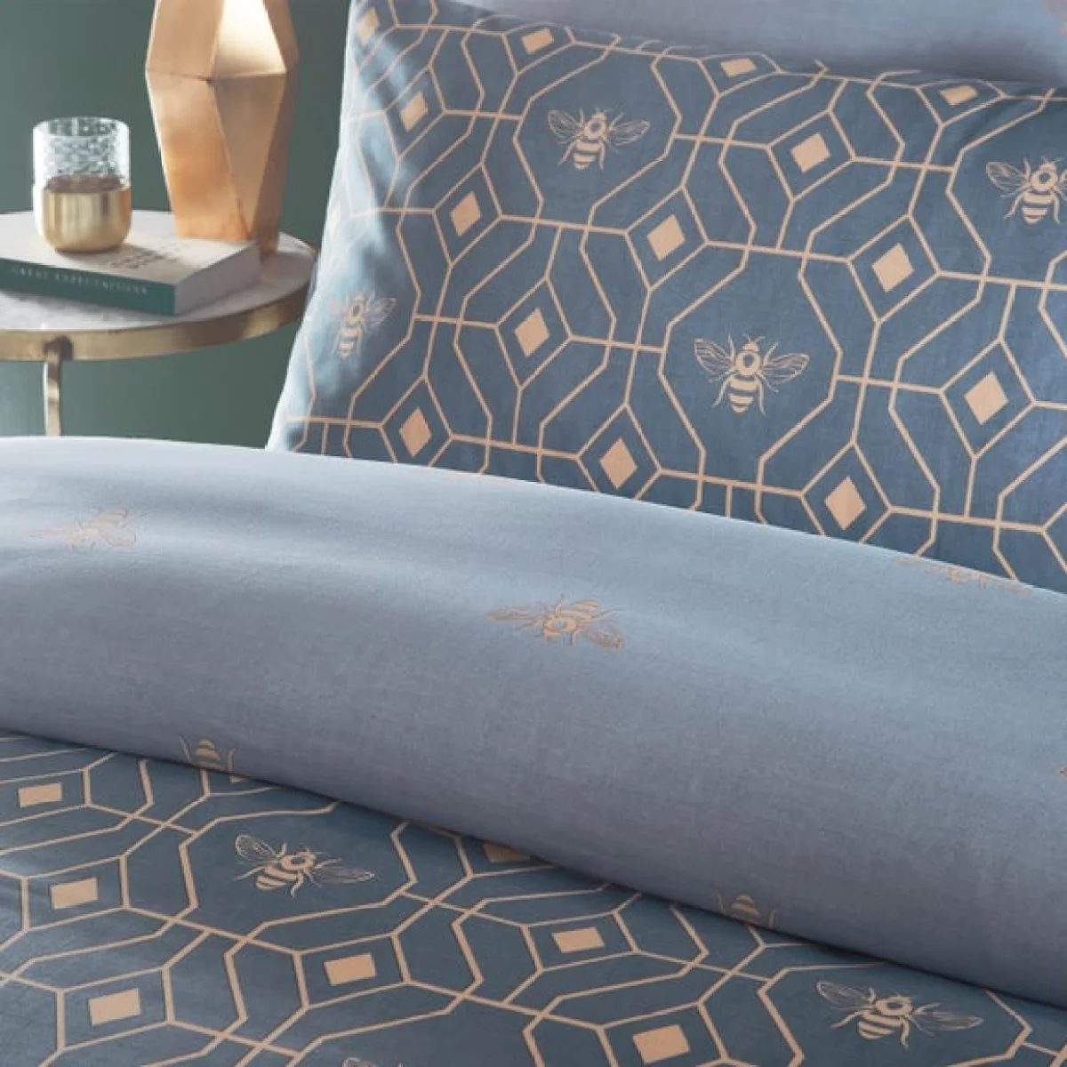 Furn. Bee Deco French Blue Duvet Cover and Pillowcase Set Blue/Beige – image 2