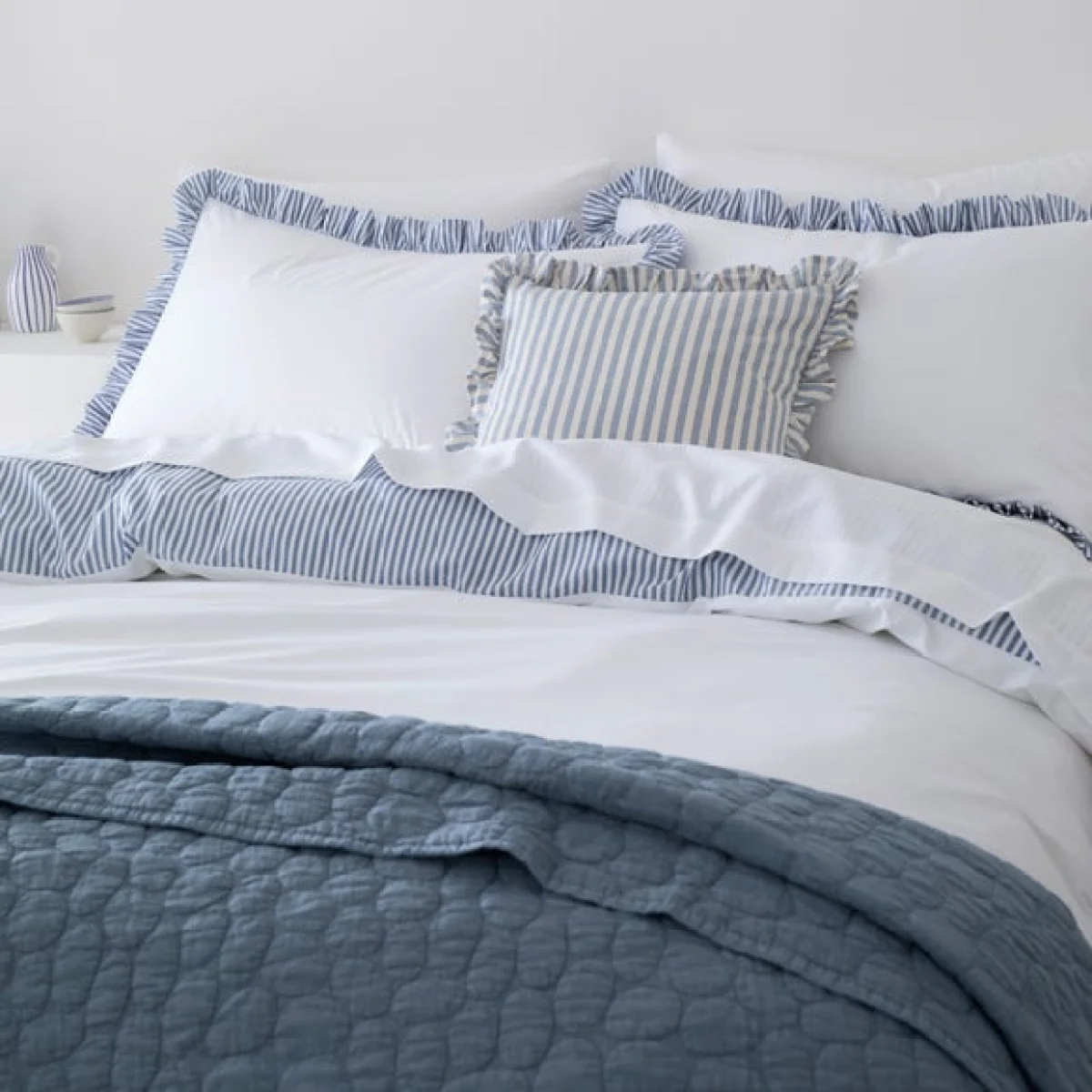 Hampton Frill Duvet Cover & Pillowcase Set Blue – image 7