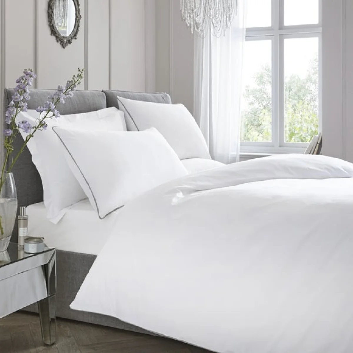 Appletree Piped Cotton Duvet Cover and Pillowcase Set White White – image 1
