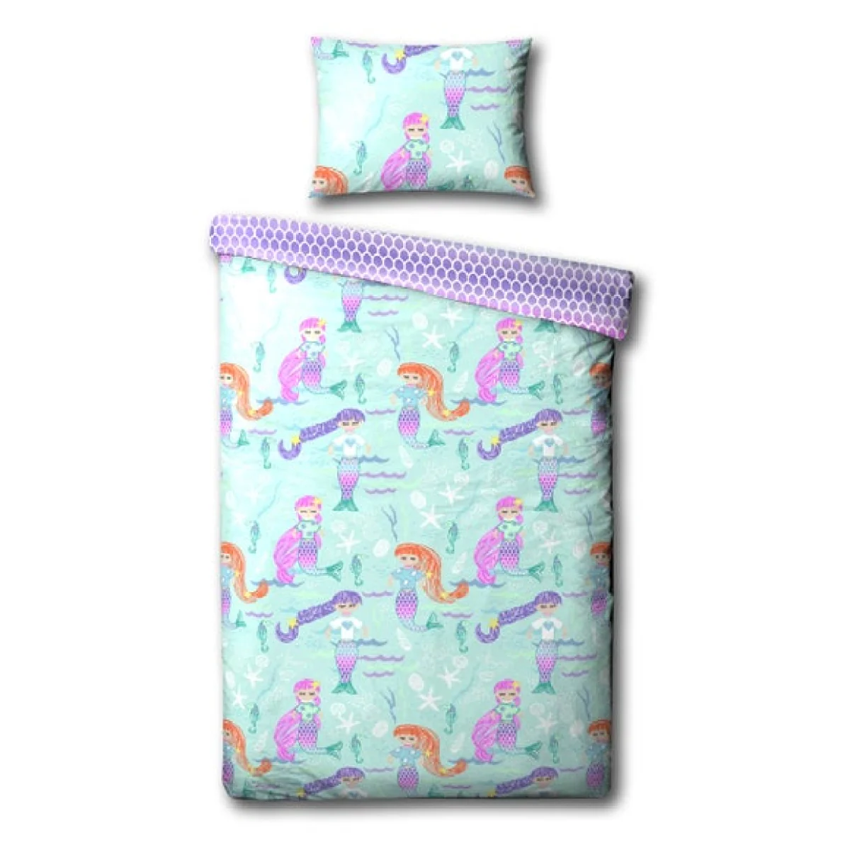 little furn. Mermaid Duvet Cover & Pillowcase Set Blue/Pink/Yellow – image 4