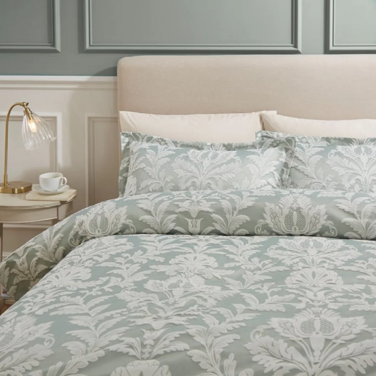 Dorma Florence Duvet Cover and Pillowcase Set Green/White – image 2