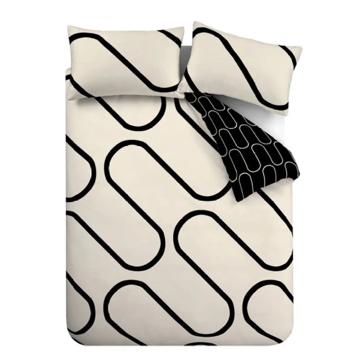 Linear Curve Geometric Black Reversible Duvet Cover & Pillowcase Set Black (2) – image 5