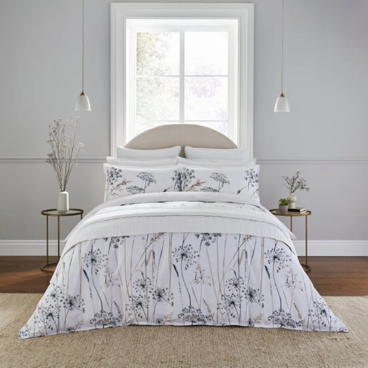 Dorma Purity Meadow 100% Cotton Duvet Cover and Pillowcase Set Brown/White/Black – image 1
