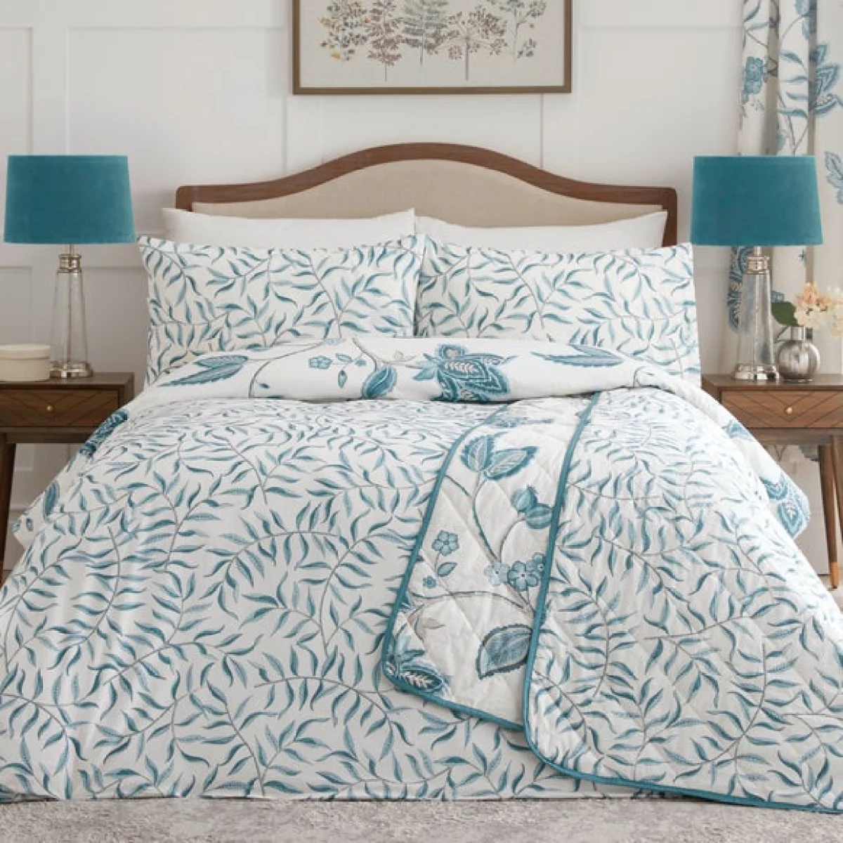 Dreams and Drapes Samira Reversible Duvet Cover and Pillowcase Set Teal (Green) – image 3