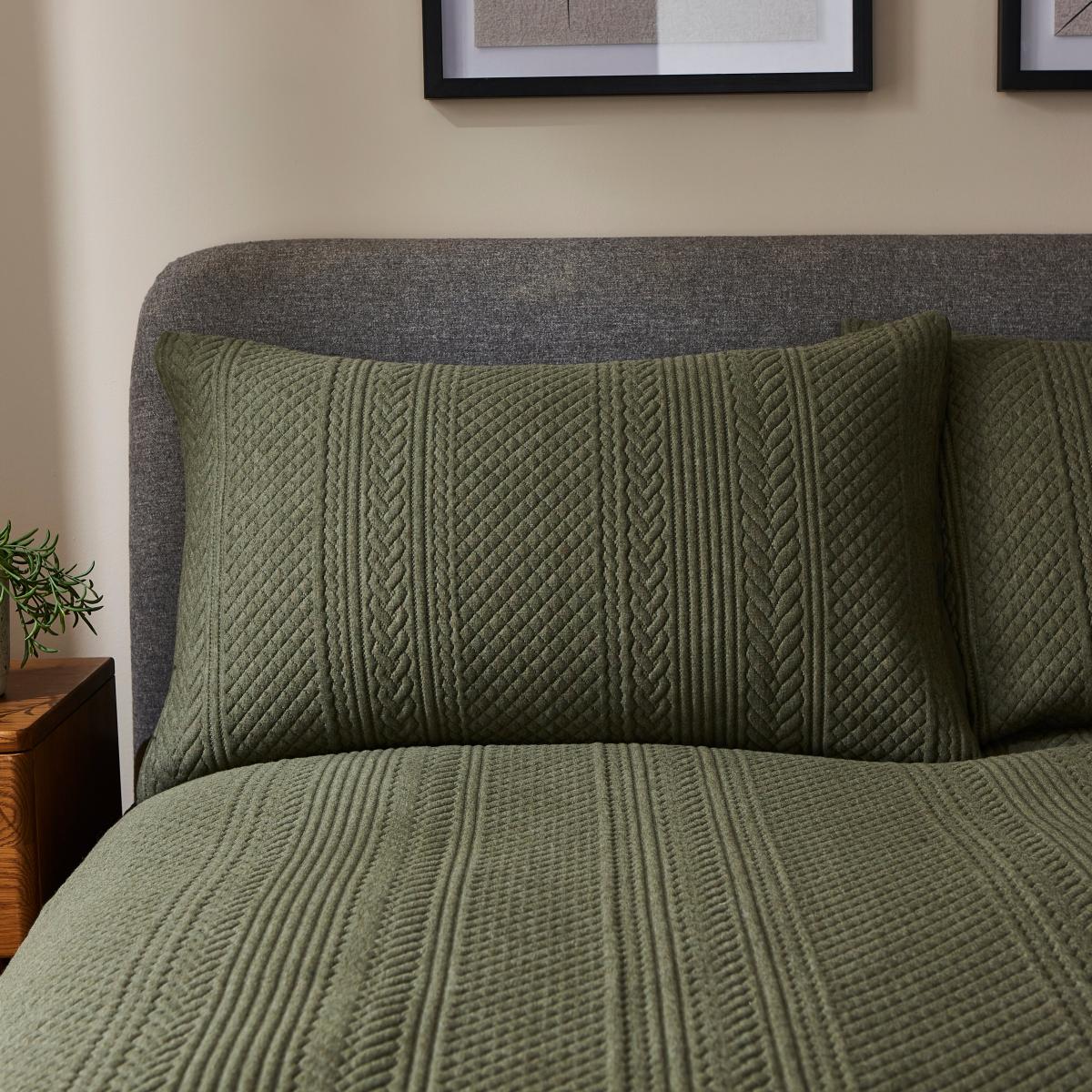 Blakely Cable Duvet Cover and Pillowcase Set Olive (Green) – image 2