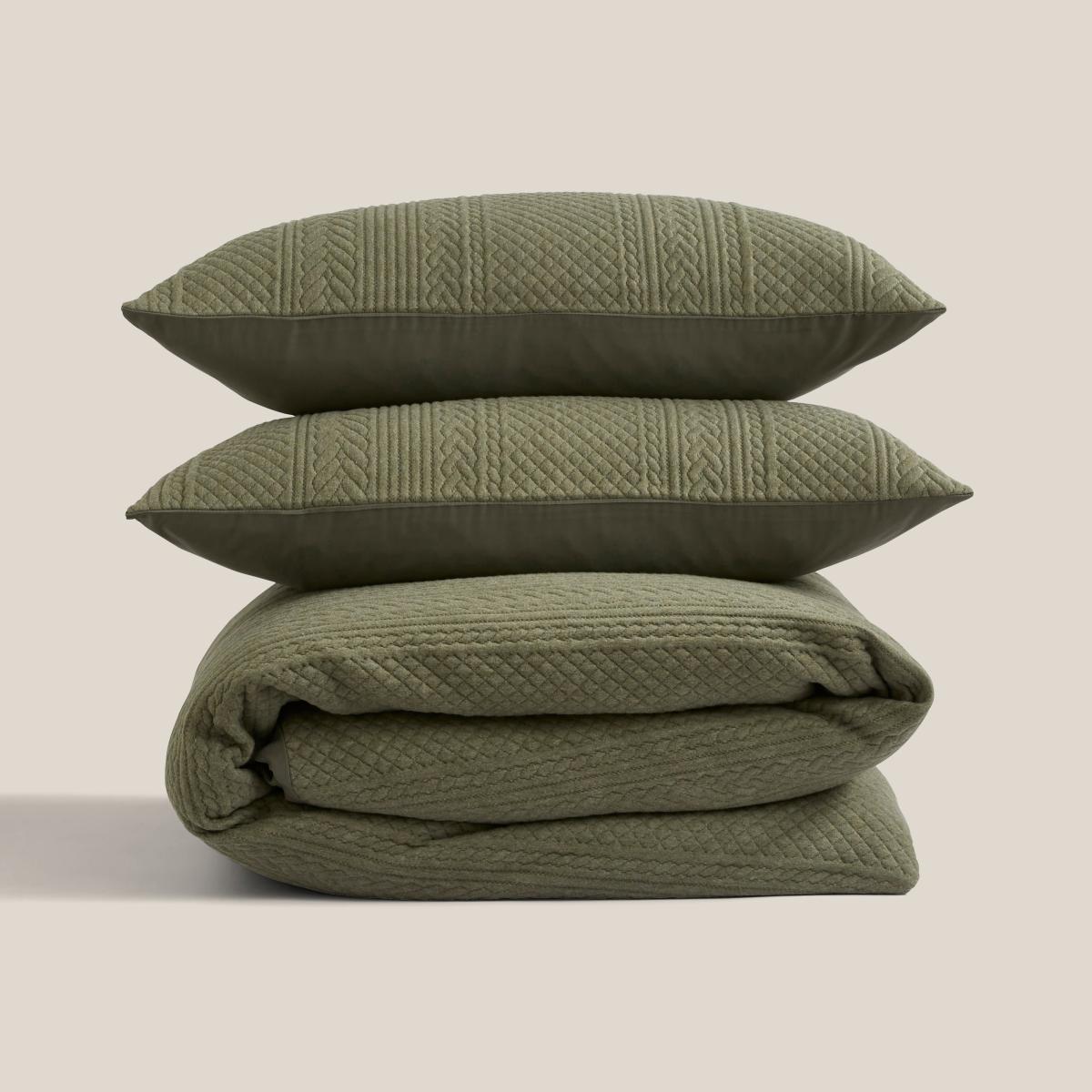 Blakely Cable Duvet Cover and Pillowcase Set Olive (Green) – image 3