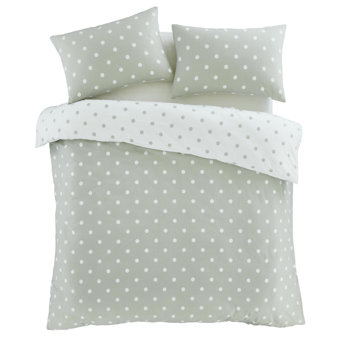 Catherine Lansfield Green Polka Dot 100% Brushed Cotton Duvet Cover and Pillowcase Set Green – image 5