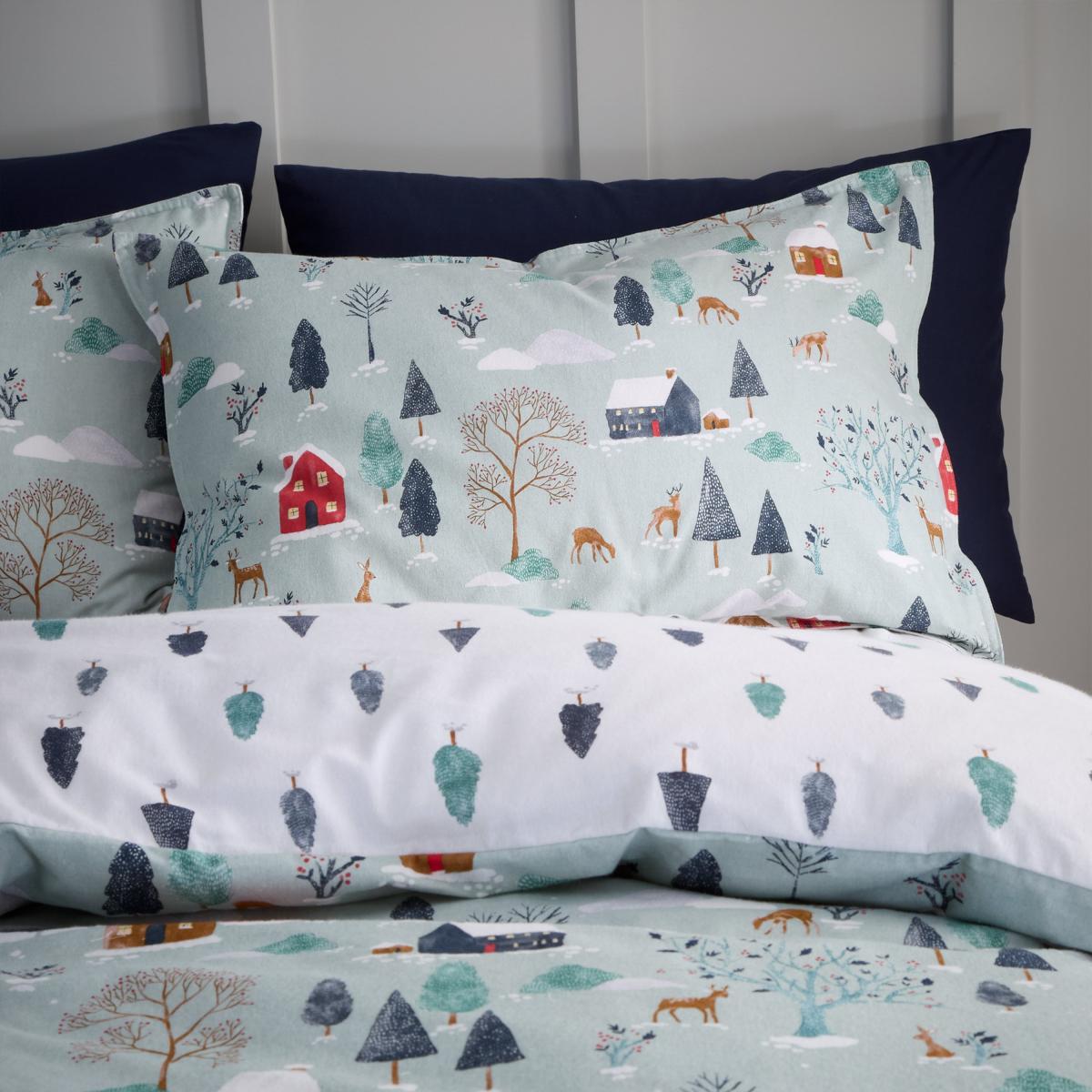 Bianca Brushed Cotton Winter Scene Duvet Cover and Pillowcase Set – image 3
