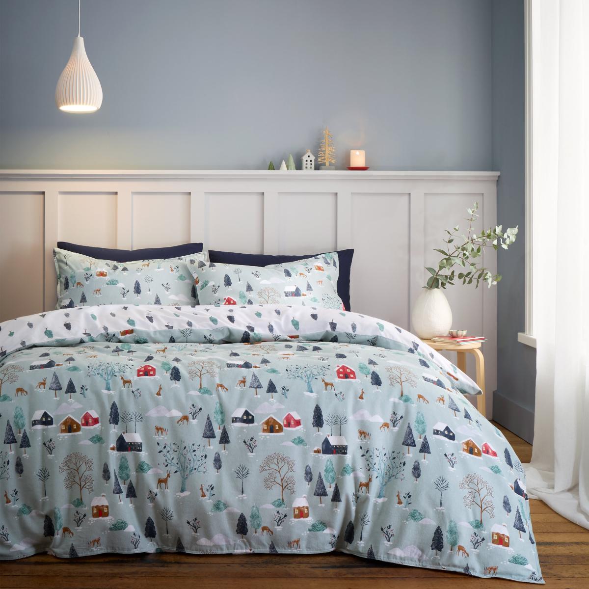 Bianca Brushed Cotton Winter Scene Duvet Cover and Pillowcase Set – image 1