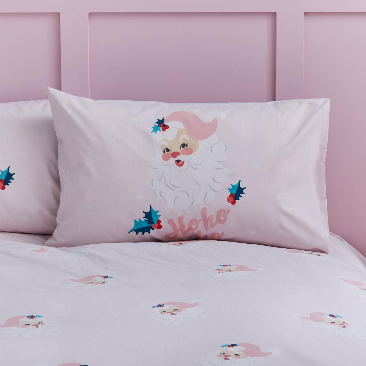 Catherine Lansfield Vintage Santa Reversible Duvet Cover and Pillowcase Set Pink – image 2