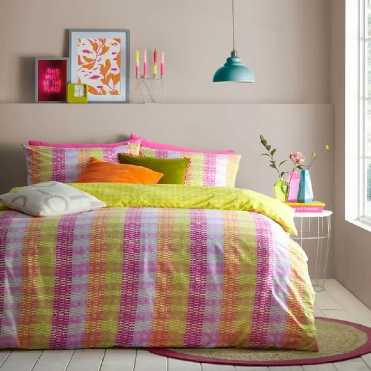 furn. Neola Duvet Cover & Pillowcase Set Yellow/Pink/White – image 4