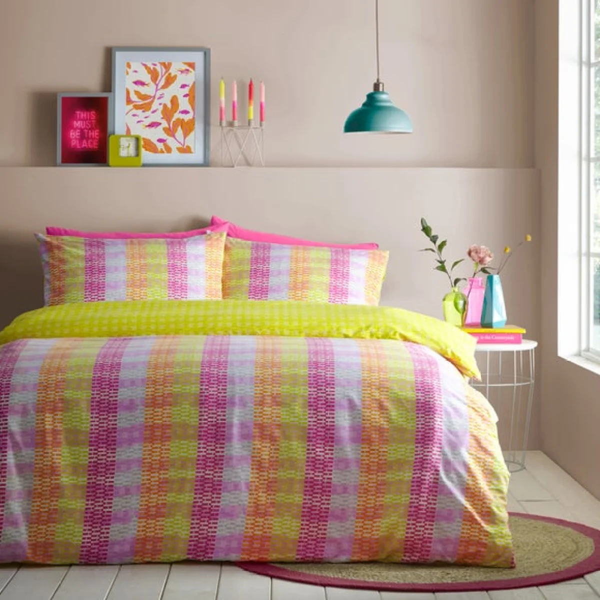 furn. Neola Duvet Cover & Pillowcase Set Yellow/Pink/White – image 1