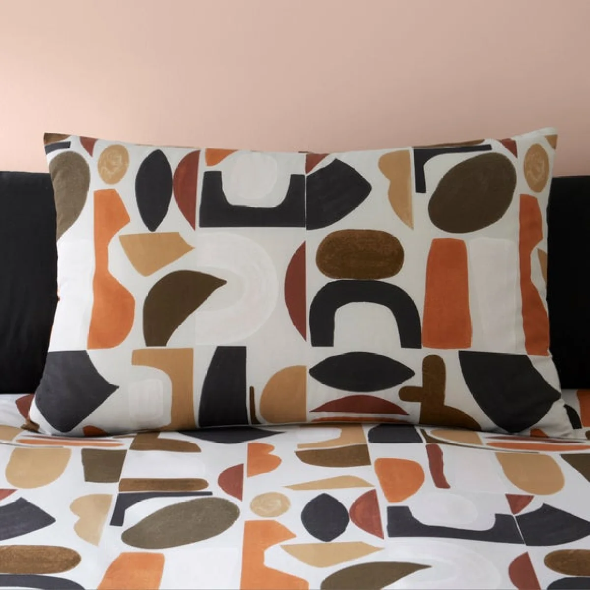 Casa Geometric Natural Duvet Cover & Pillowcase Set Brown/White/Black – image 2