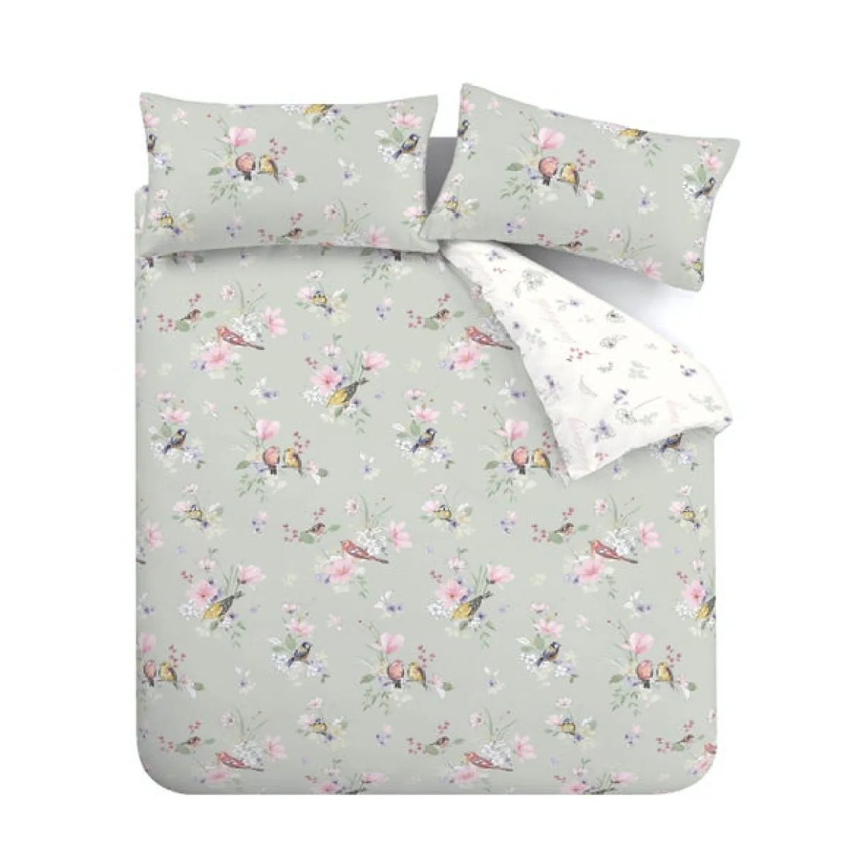 Catherine Lansfield Songbird Sage Reversible Duvet Cover & Pillowcase Set Sage (Green) – image 5
