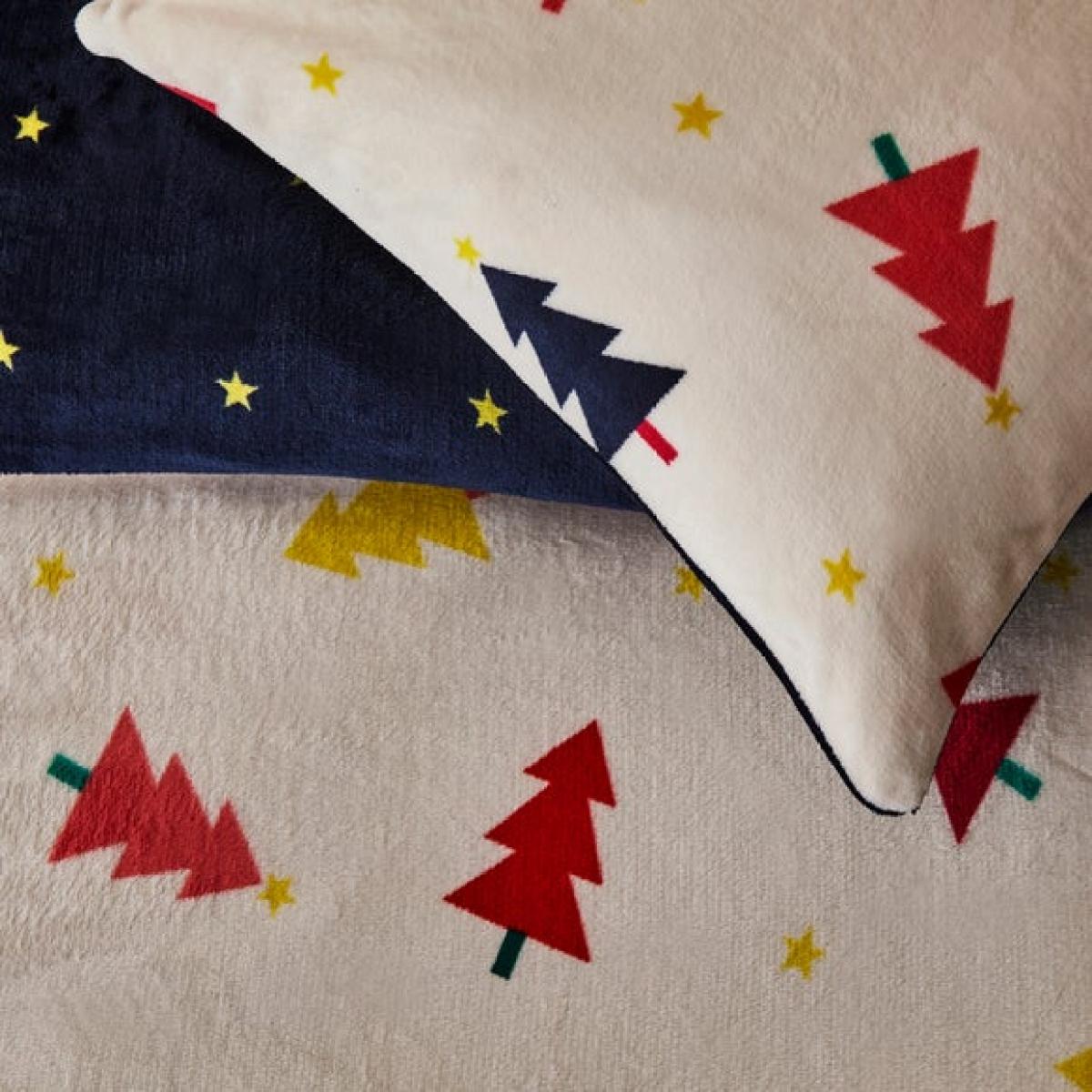 Multicoloured Trees Printed Fleece Duvet Cover and Pillowcase Set – image 3