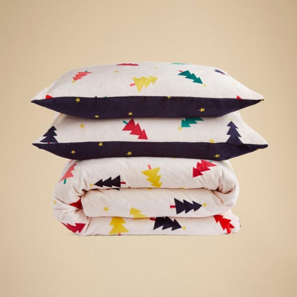 Multicoloured Trees Printed Fleece Duvet Cover and Pillowcase Set – image 4