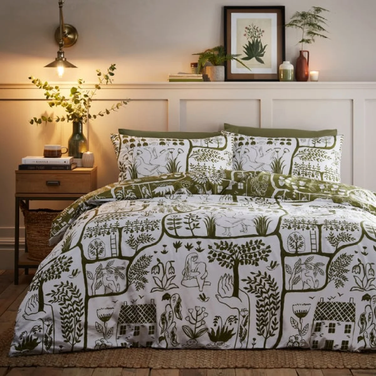 furn. Frida Duvet Cover & Pillowcase Set Green/White – image 1
