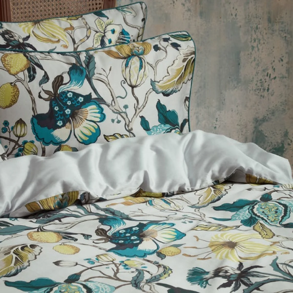 EW by Edinburgh Weavers Morton Floral Teal 100% Cotton Sateen Duvet Cover & Pillowcase Set Green – image 2