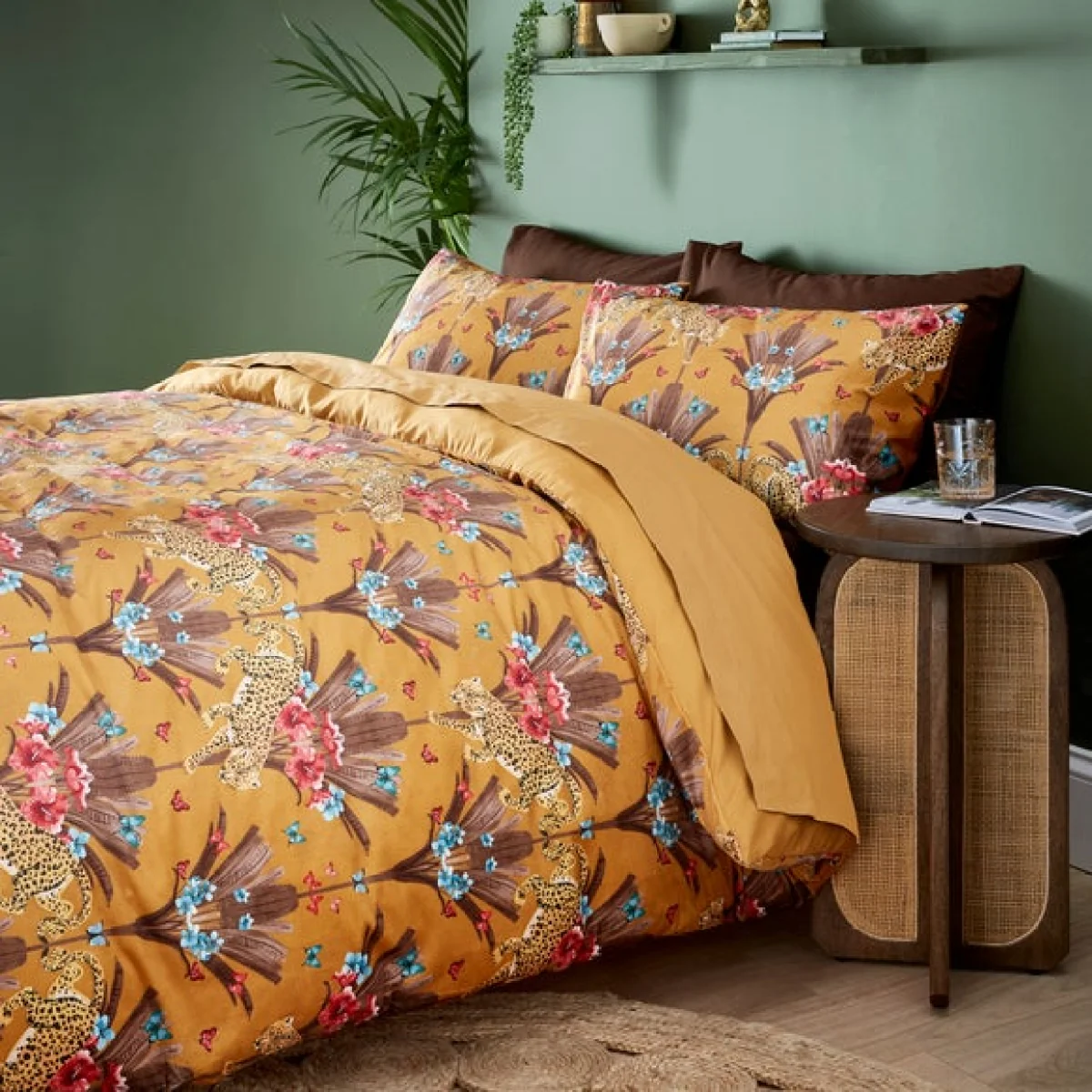 Yael Jungle Leopard Ochre Duvet Cover and Pillowcase Set Ochre – image 4