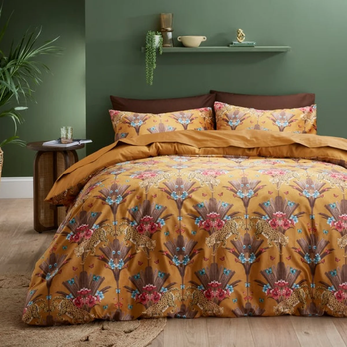Yael Jungle Leopard Ochre Duvet Cover and Pillowcase Set Ochre – image 1