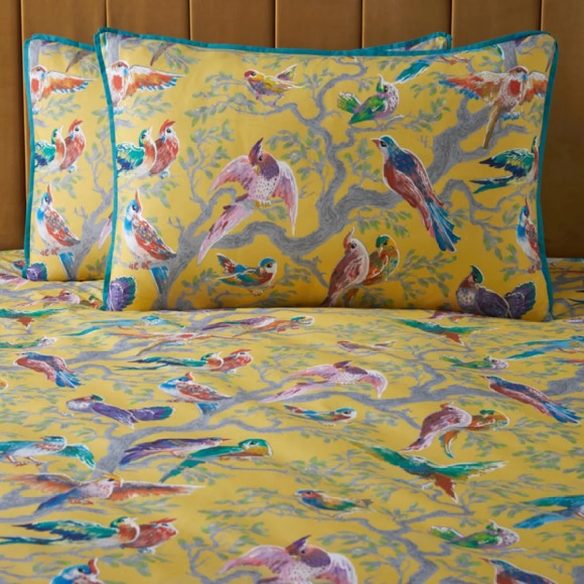 Birdity Absurdity Yellow Cotton Duvet Cover and Pillowcase Set Yellow – image 3