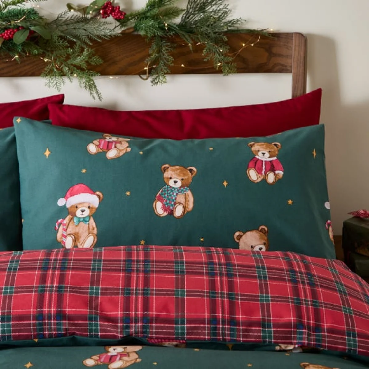 Catherine Lansfield Christmas Tartan Teddy Bear Duvet Cover & Pillowcase Set – image 4