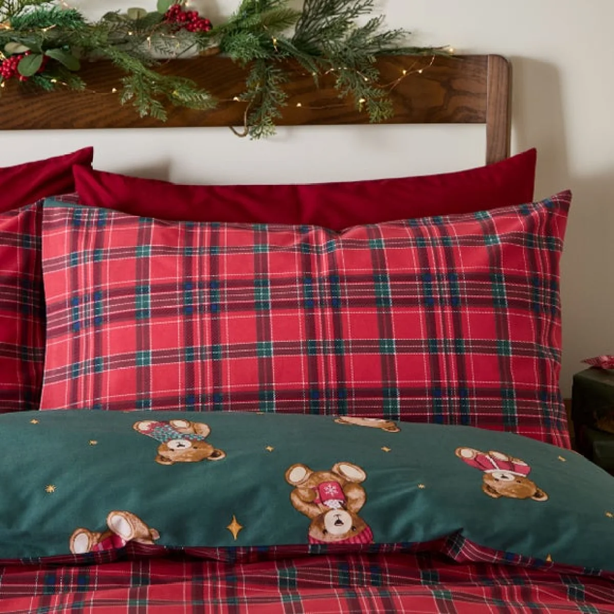 Catherine Lansfield Christmas Tartan Teddy Bear Duvet Cover & Pillowcase Set – image 5