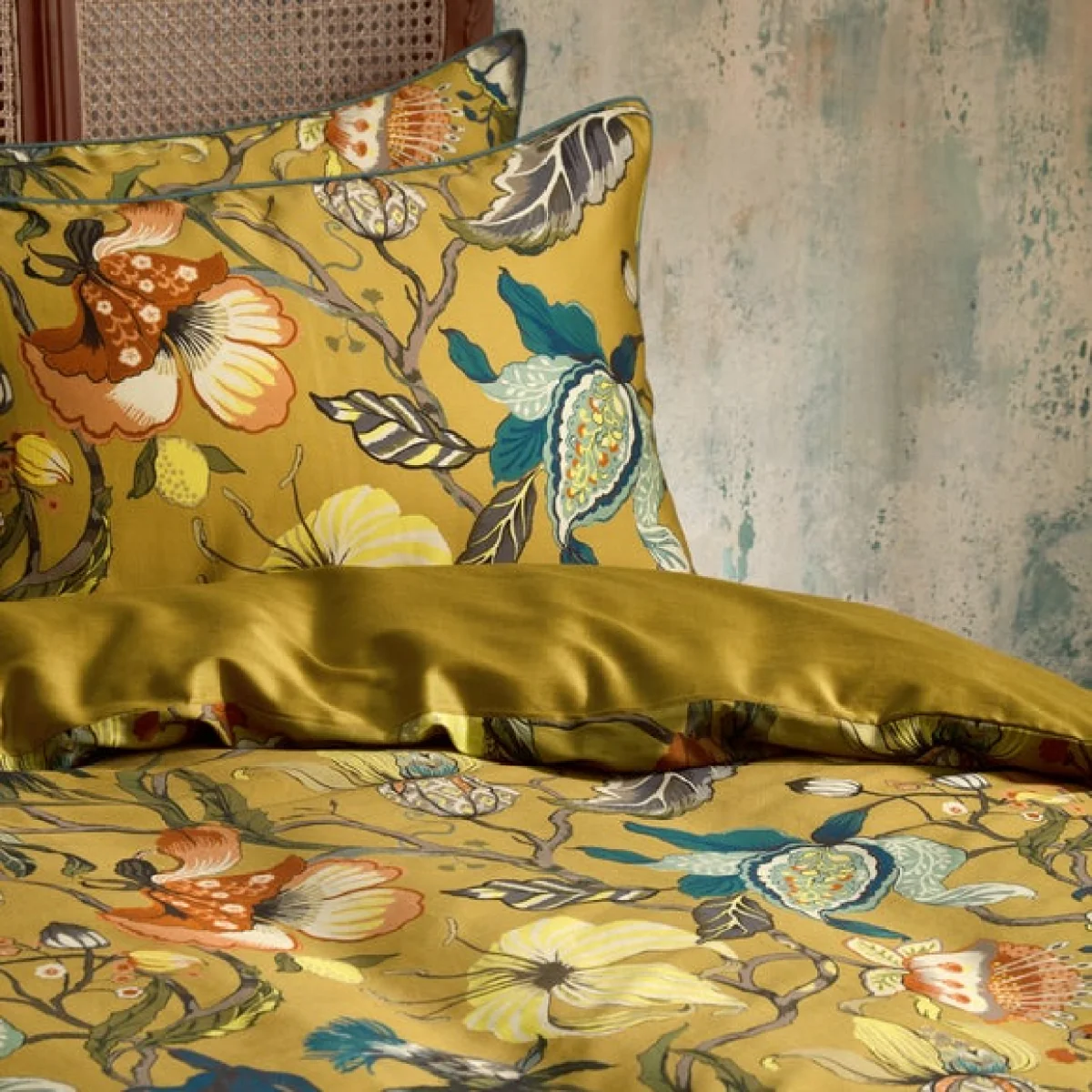 EW by Edinburgh Weavers Morton Floral Ochre 100% Cotton Sateen Duvet Cover & Pillowcase Set Yellow – image 2