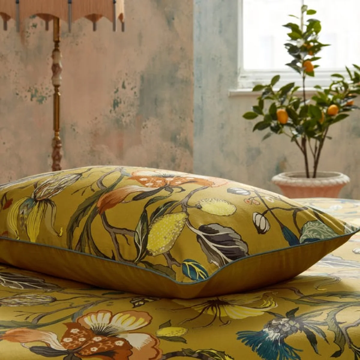 EW by Edinburgh Weavers Morton Floral Ochre 100% Cotton Sateen Duvet Cover & Pillowcase Set Yellow – image 4